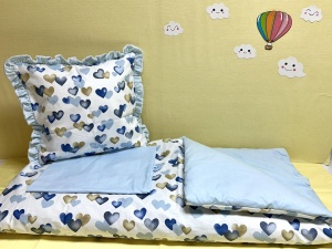 Бебешки комплект за количка "Сини сърчица"