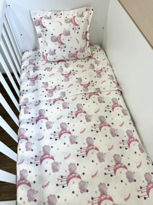 Бебешки спален комплект от бархет  "Розови лунички" - 130/100см.