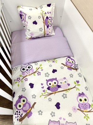 Бебешки спален комплект "Лилави бухалчета" 