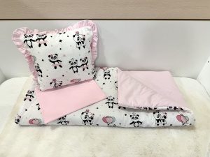 Бебешки спален комплект за количка "Розови панди"