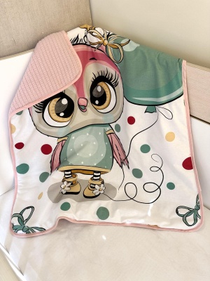 Бебешко одеяло - "Бухалче" - розово - 80/90см.