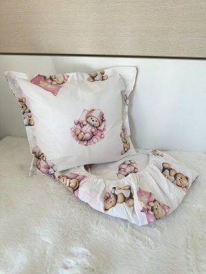 Долен чаршаф с ластик + калъфка - "Розови мечета"