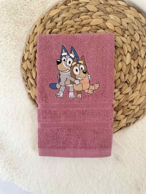 Детска кърпа за баня с бродерия - 30/50см. - Блуи и Бинго