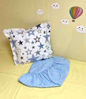 Долен чаршаф с ластик + калъфка - "Сини звездички"