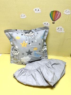 Долен чаршаф с ластик + калъфка - "Сив сънчо"