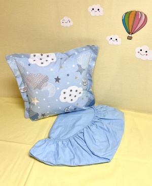 Долен чаршаф с ластик + калъфка - "Сини облачета"