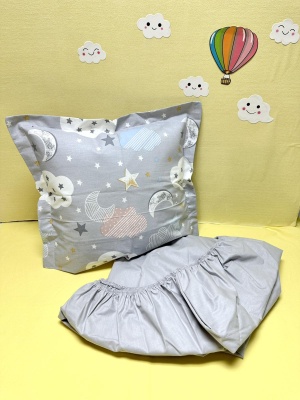 Долен чаршаф с ластик + калъфка - "Сиви облачета"