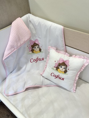 Бродиран персонализиран бебешки комплект "Момиченце" - розово