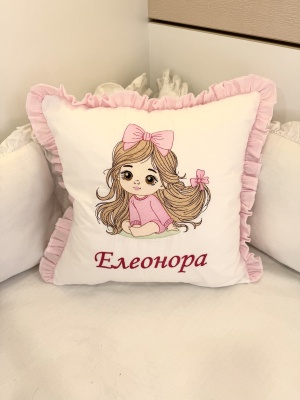 Бродирана персонализирана възглавничка за бебе "Розова нежност" - 40/40см.