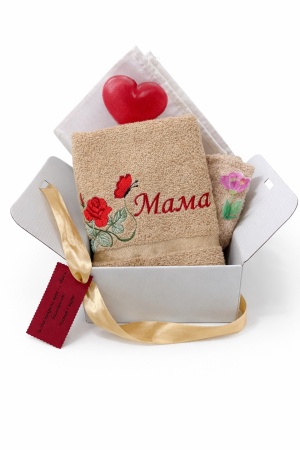 Подаръчен комплект с бродерия „Нежна роза“ - бежово