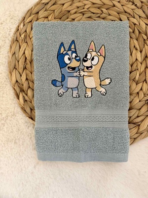 Детска кърпа за баня с бродерия - 30/50см. - Блуи и Бинго