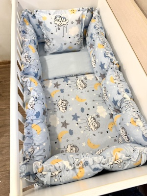 Бебешки спален комплект 8 части с обиколници "Син сънчо", 120/60см