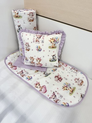 Бебешки комплект за количка + непромокаема подложка "Весели мъници" - лилаво