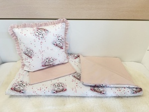 Бебешки комплект за количка "Котешка прегръдка" - пудра