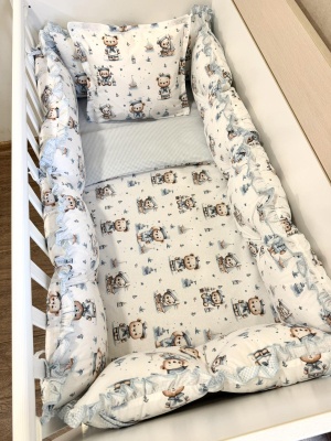 Бебешки спален комплект 8 части с обиколници "Моряче" - синьо каре