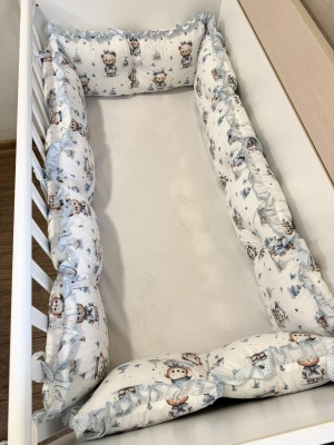 Обиколници за бебешка кошара "Моряче" - синьо каре