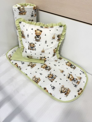 Бебешки комплект за количка + непромокаема подложка "Моряче" - зелено