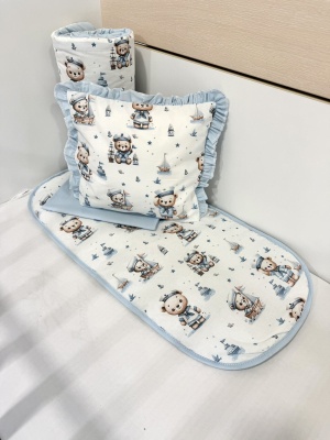 Бебешки комплект за количка + непромокаема подложка "Моряче" - синьо