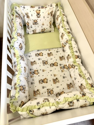 Бебешки спален комплект 8 части с обиколници "Моряче" - зелено