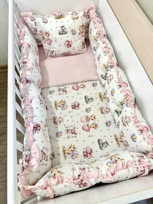 Луксозен бебешки спален комплект 8 части с обиколници "Весели мъници"