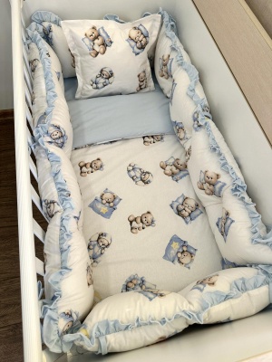 Бебешки спален комплект 8 части с обиколници "Син биберон"
