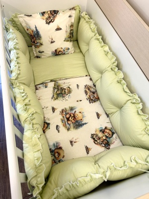 Бебешки спален комплект 8 части с обиколници "Горски път" - бежово - ДИГИТАЛНА ЩАМПА