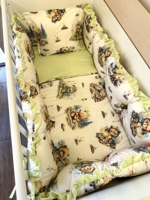 Бебешки спален комплект 8 части с обиколници "Горски път" - бежово - ДИГИТАЛНА ЩАМПА