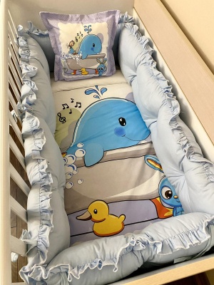 Луксозен бебешки спален комплект 8 части с обиколници "Кит"