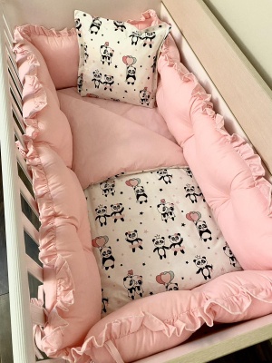 Бебешки спален комплект 8 части с обиколници "Сини панди"