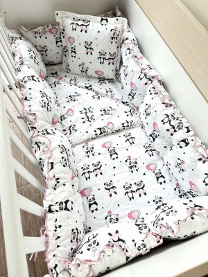 Бебешки спален комплект 8 части с обиколници "Сини панди"