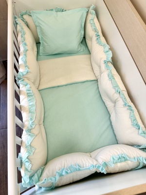 Бебешки спален комплект 8 части - "Зелено/ Сиво"