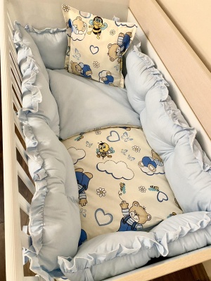 Бебешки спален комплект 8 части с обиколници "Бежови мечета" - 1