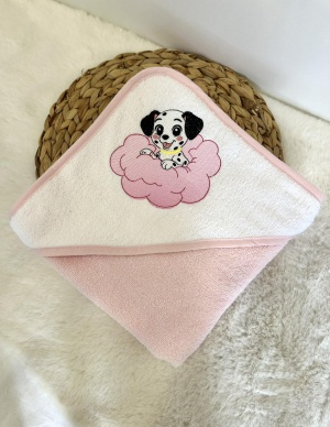 Бебешка бродирана хавлийка за баня "Кученце"