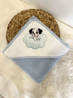 Бебешка бродирана хавлийка за баня "Кученце"