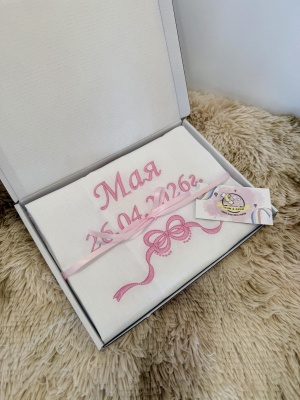 Бродирана кърпа/ месал за бебешка погача - 60/60см. - "Панделка"