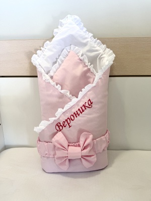 Персонализирано порт бебе за изписване с бродерия на името - Бяло / Розово, 80/80см.