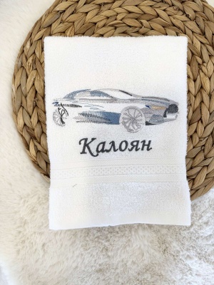 Детска кърпа за баня с бродерия  - Кола